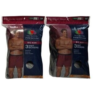 NEW 5XB Cotton Knit Boxers Fruit Of The Loom 6 Pairs Tag Free Big Man 58-60" NWT